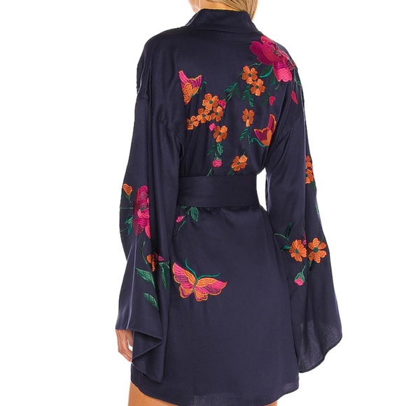 House of Harlow Embroidered Kimono Navy Blue - Picture 2 of 4
